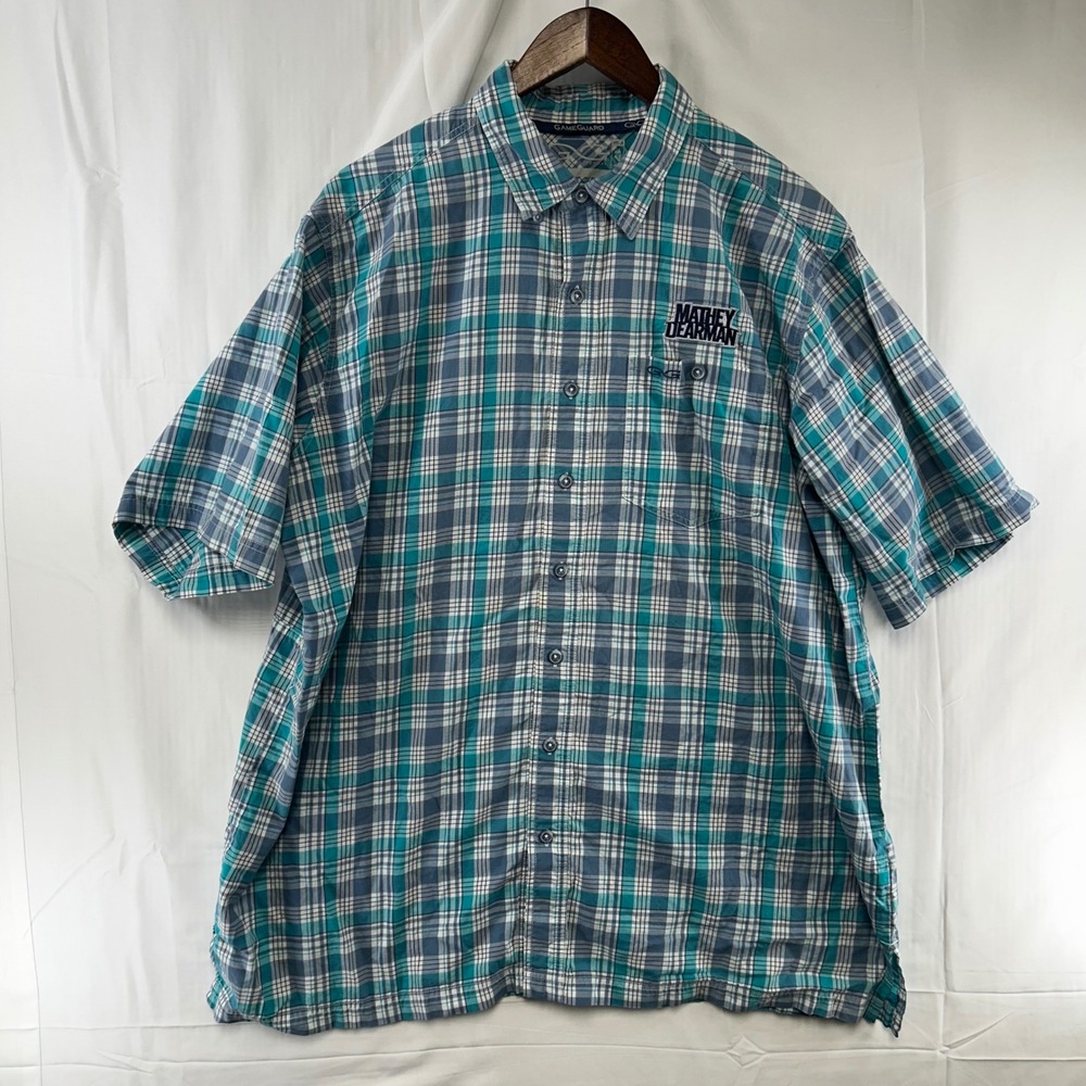 GameGuard Button Up Shirt Mens 2X Blue Teal Plaid Short Sleeve Ventilated 1718